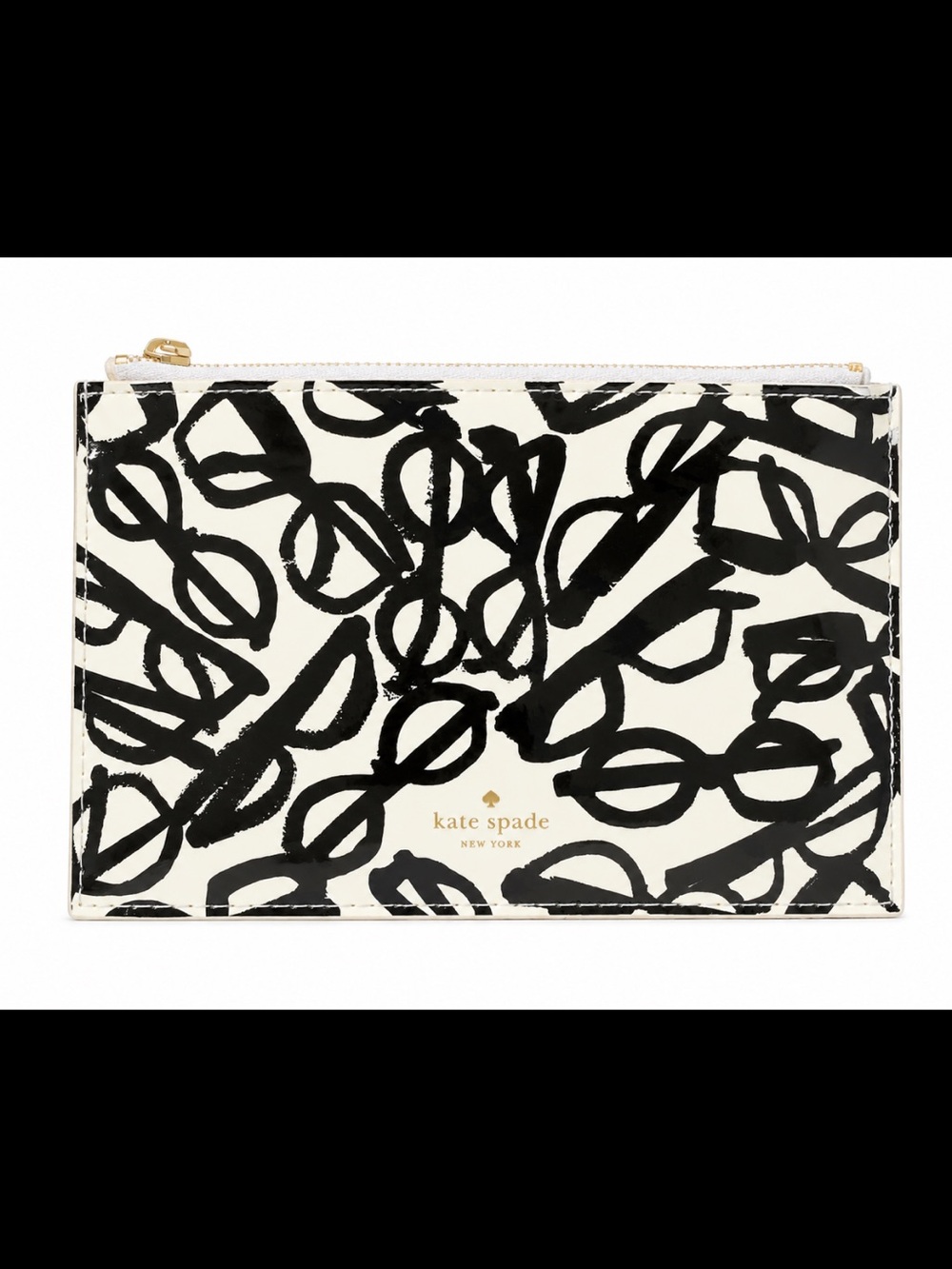 Kate Spade New York Eyeglasses Print Patent Zip Pouch Cosmetic Bag AS IS